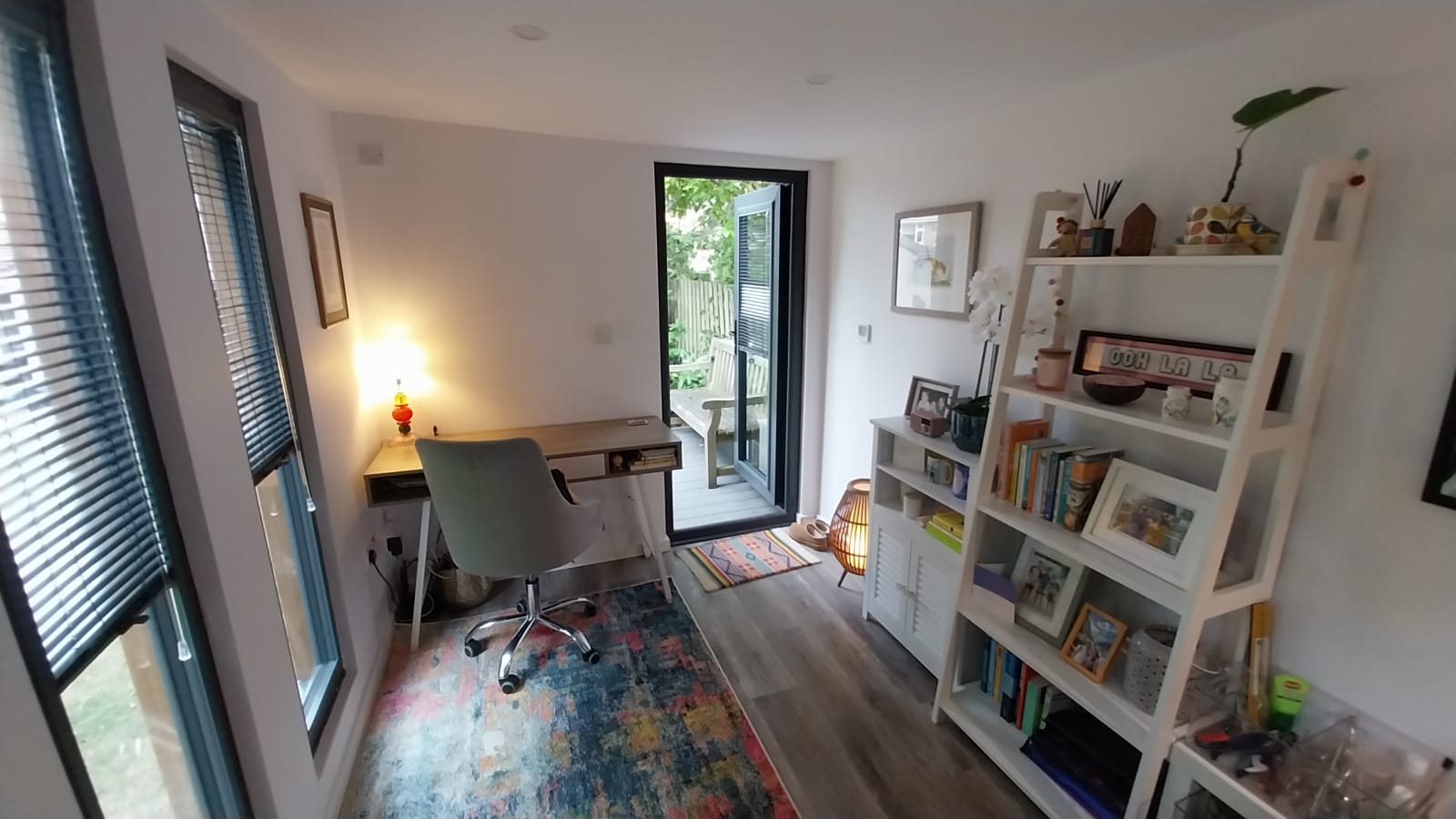 internal view of  contemporary garden studio with composite decking